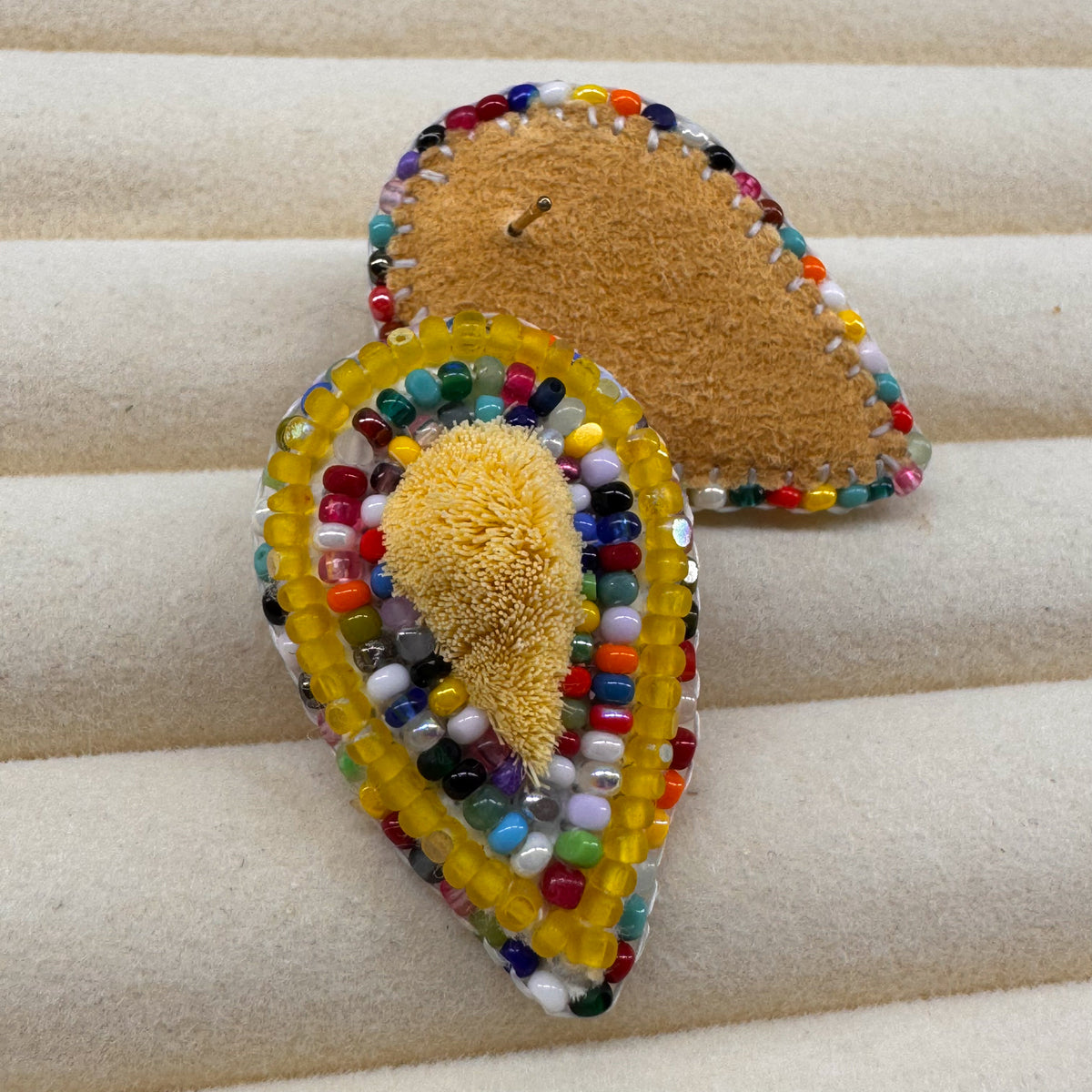 Yellow Tufted Tear Drop Bead Soup Studs