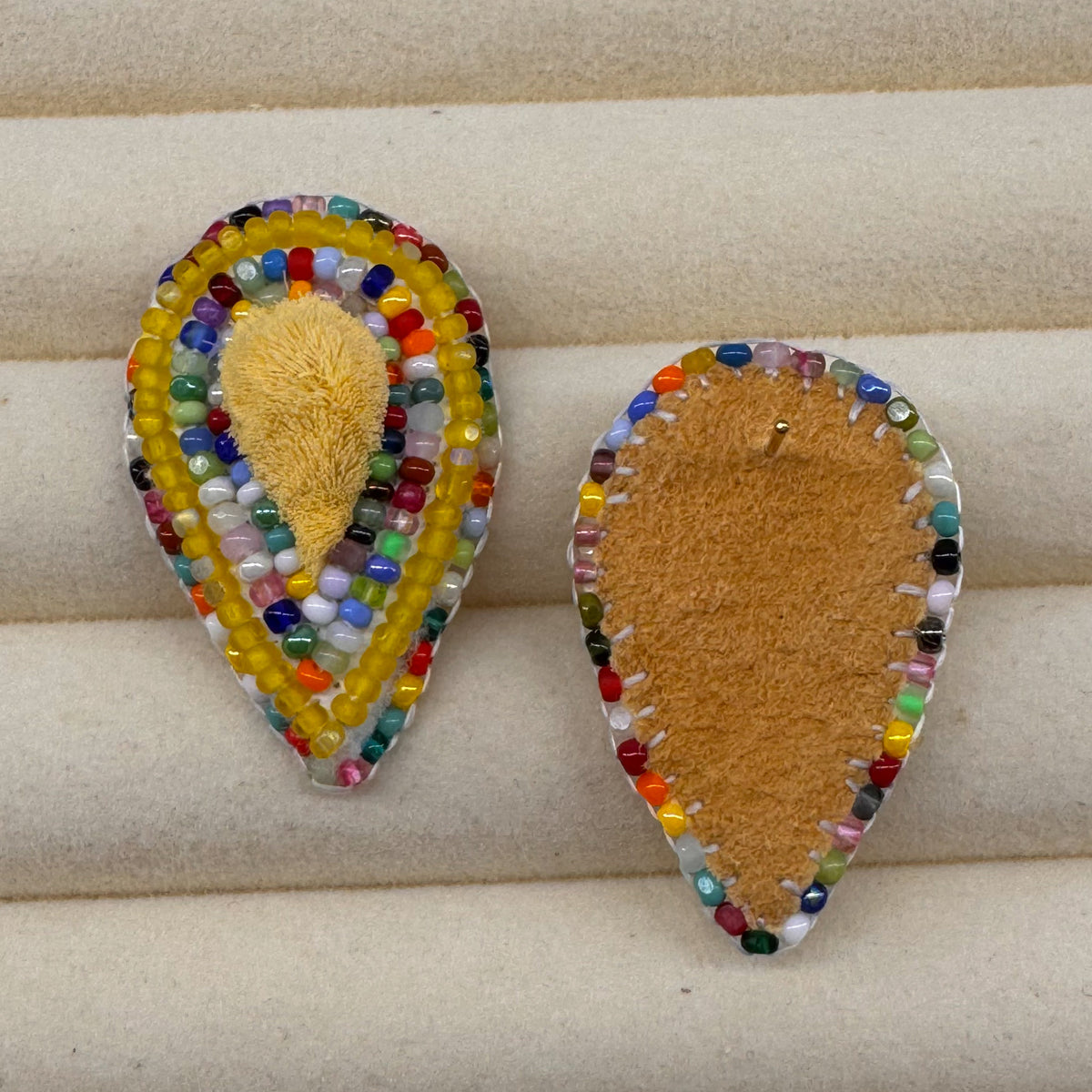 Yellow Tufted Tear Drop Bead Soup Studs