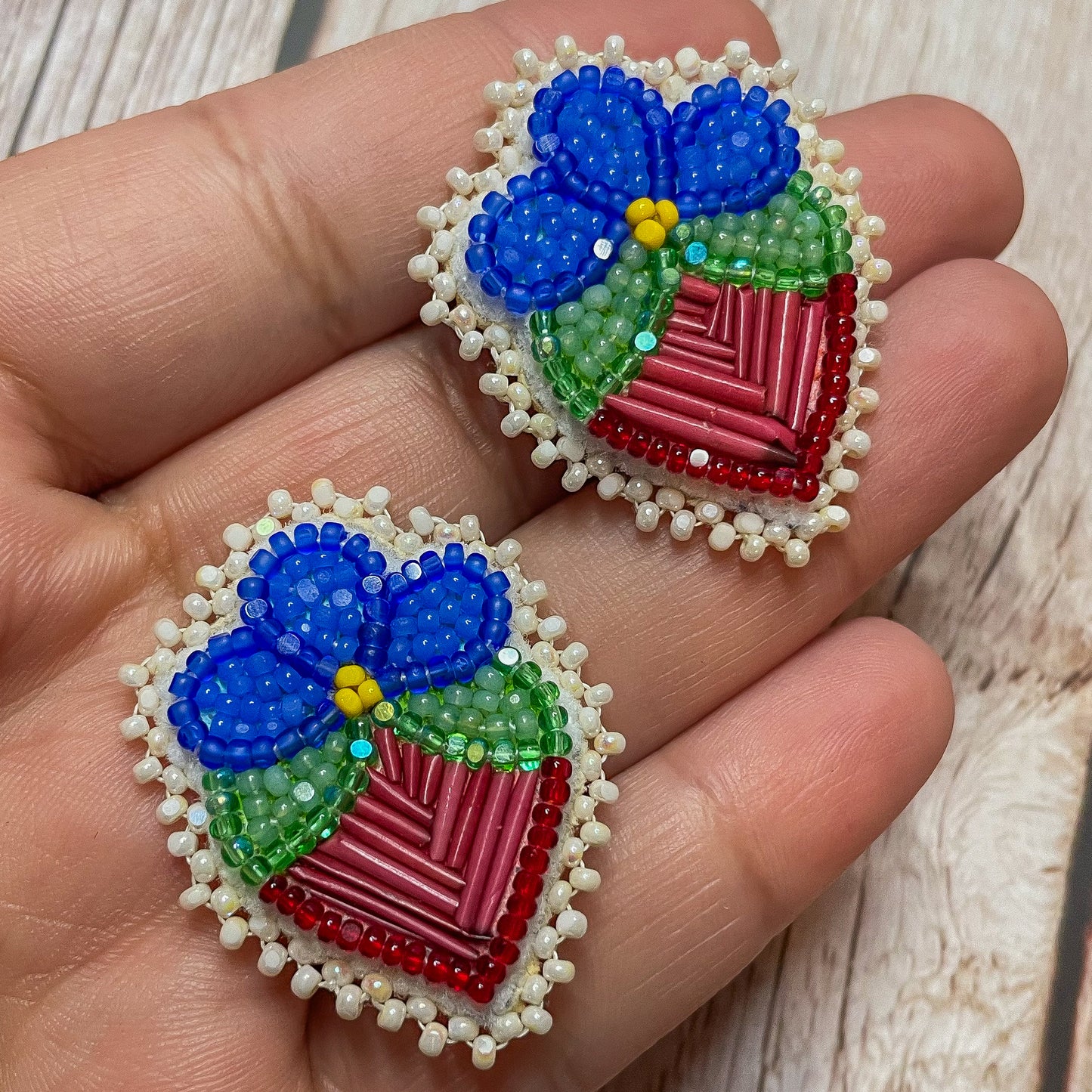 Blue Floral Strawberry Studs • Quilled .