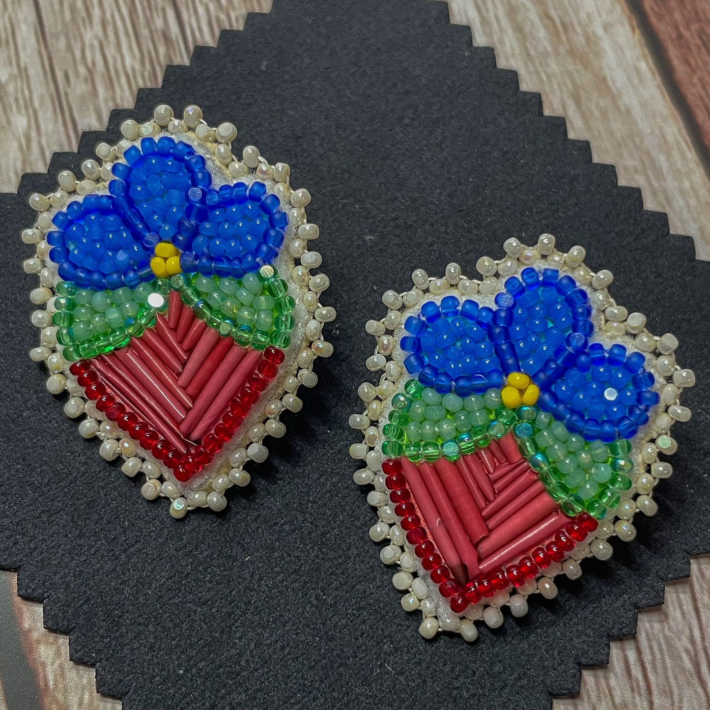 Blue Floral Strawberry Studs • Quilled .