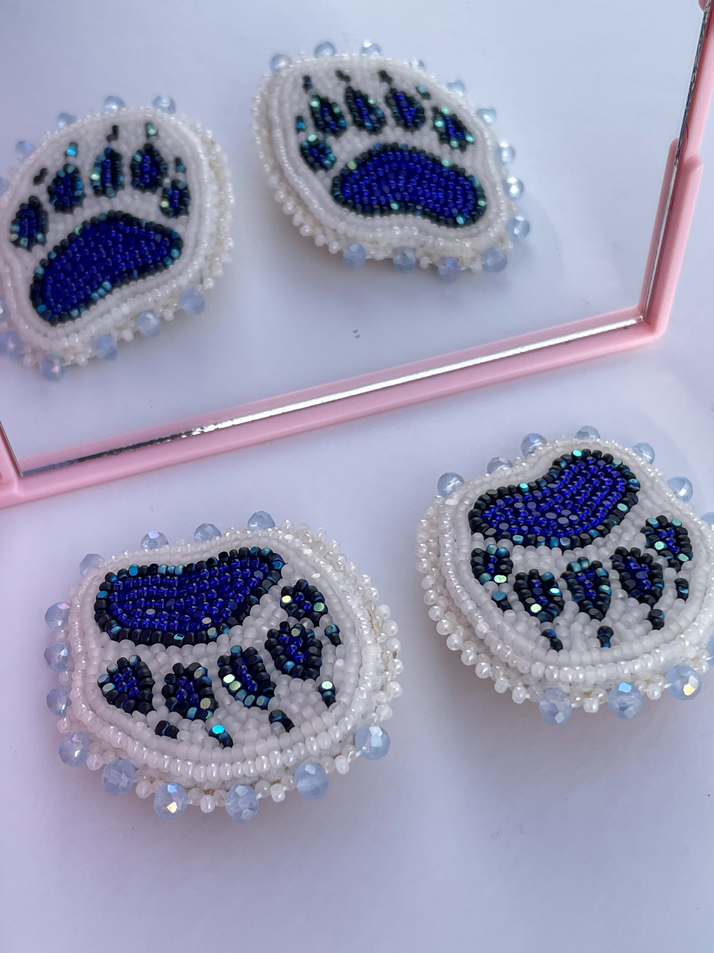 Blue & White Bear Paw Studs