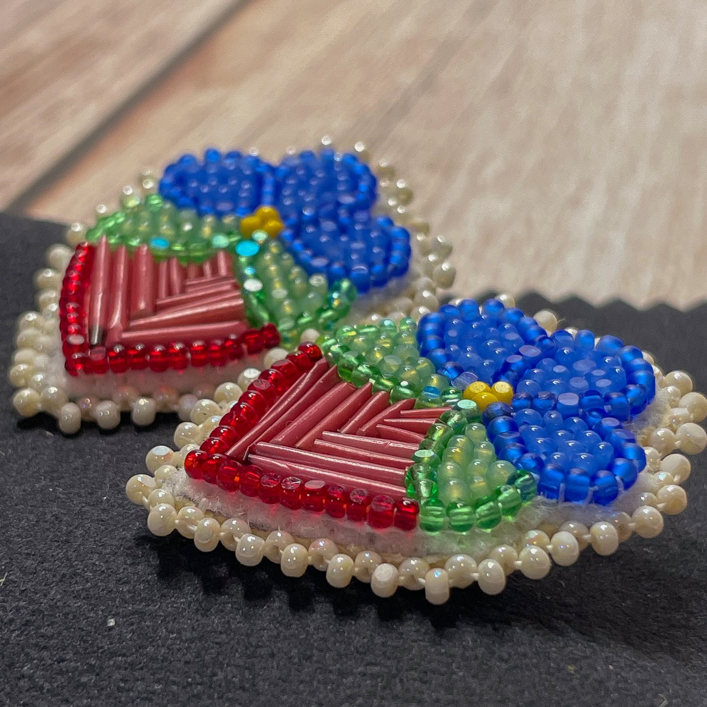 Blue Floral Strawberry Studs • Quilled .