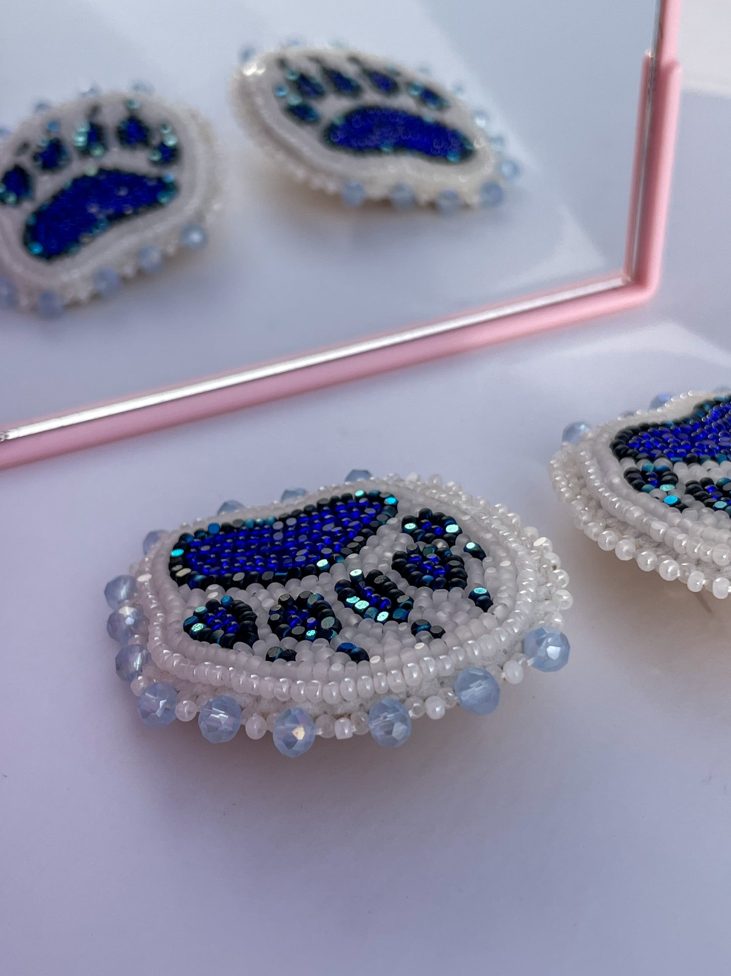 Blue & White Bear Paw Studs