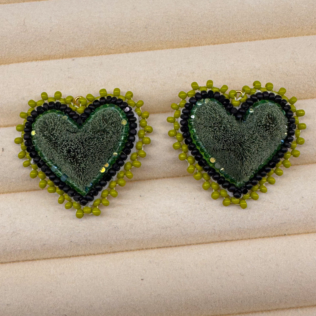 Pretty Green Hearts • Tufted Dangles