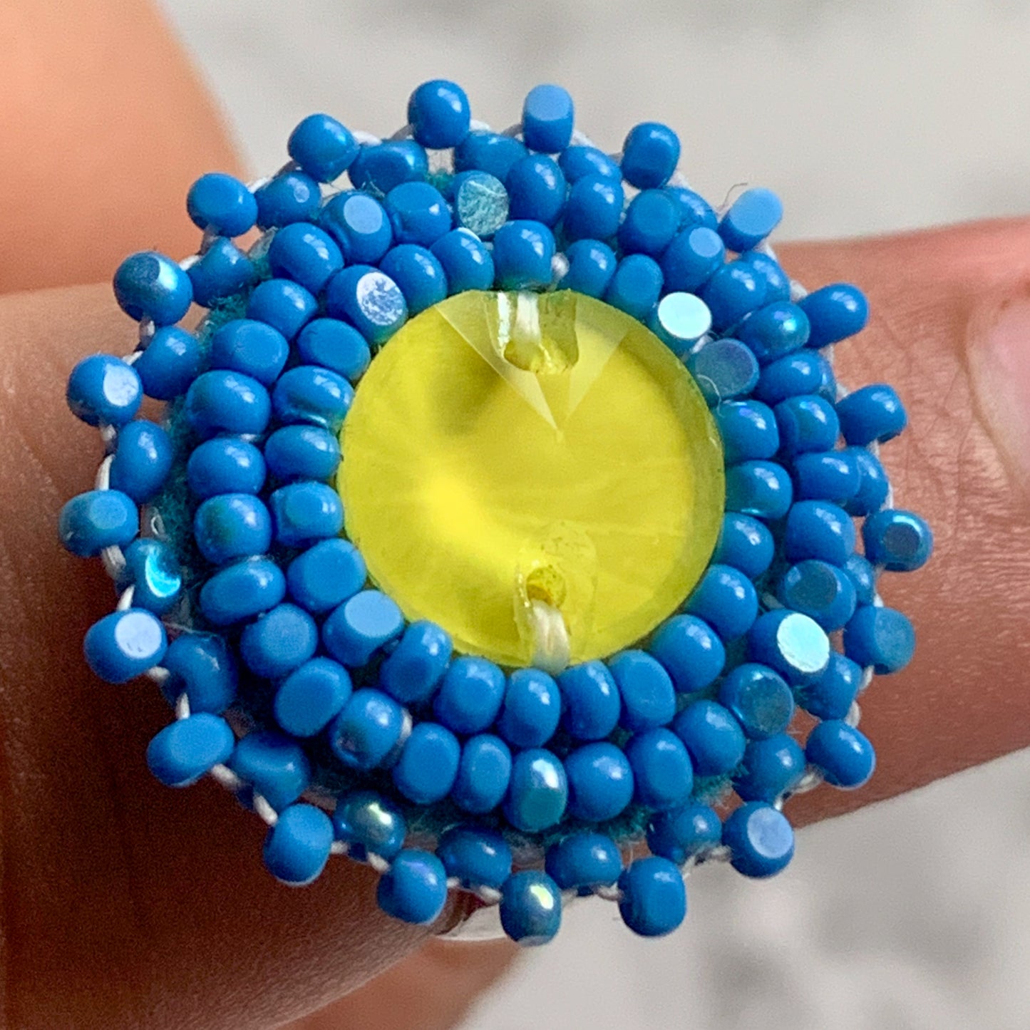 Blue & Yellow Adjustable Silver Ring