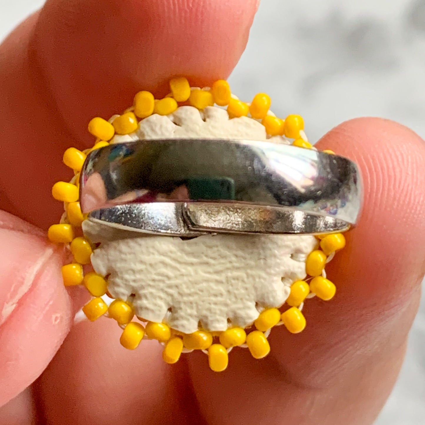 Yellow Adjustable Silver Ring
