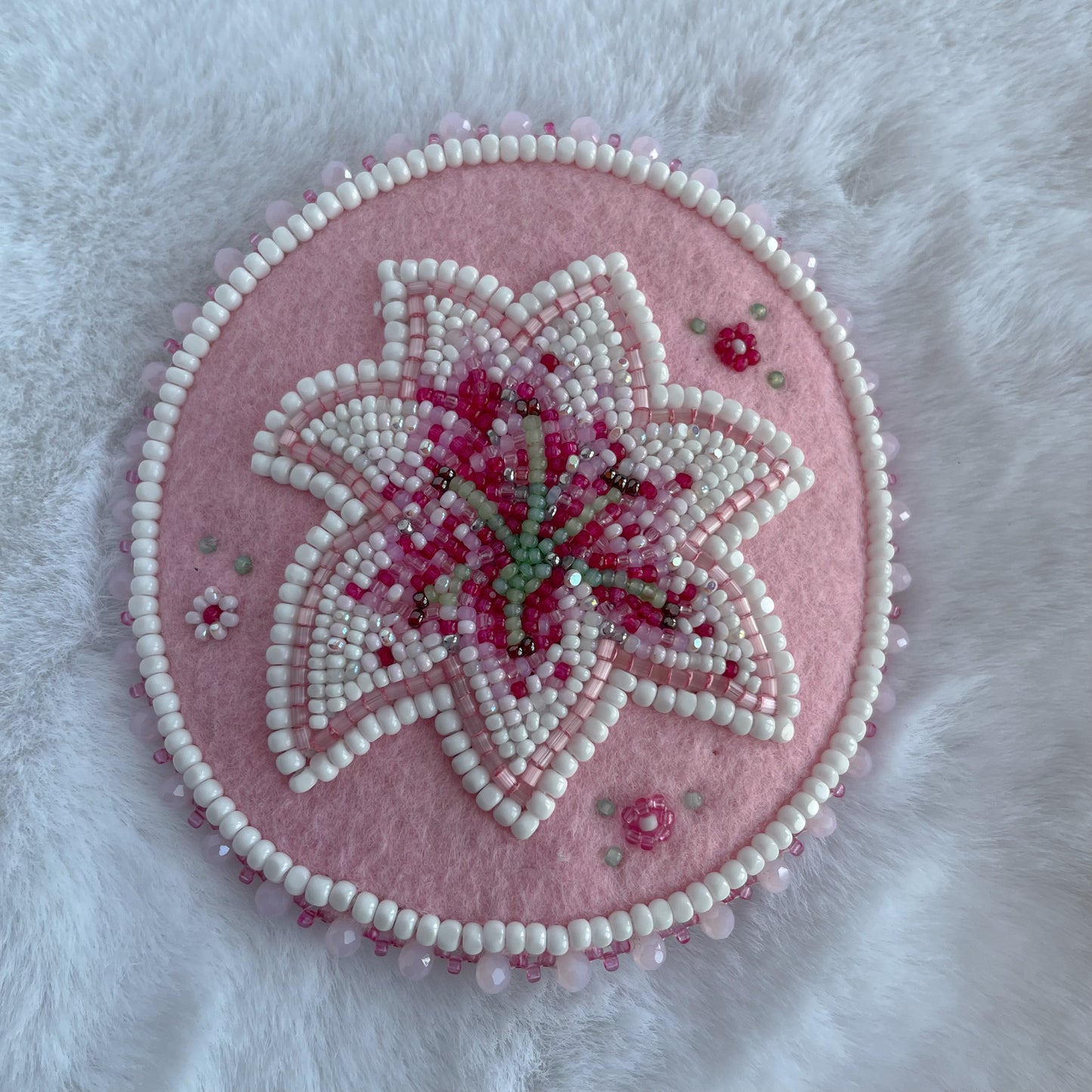 White and Pink Lilly Circle Hair Barrette - LG
