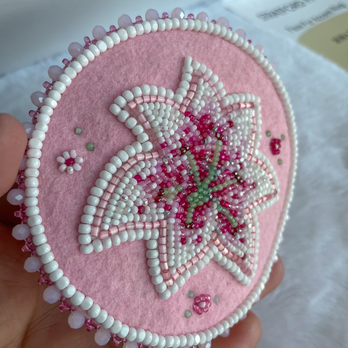 White and Pink Lilly Circle Hair Barrette - LG