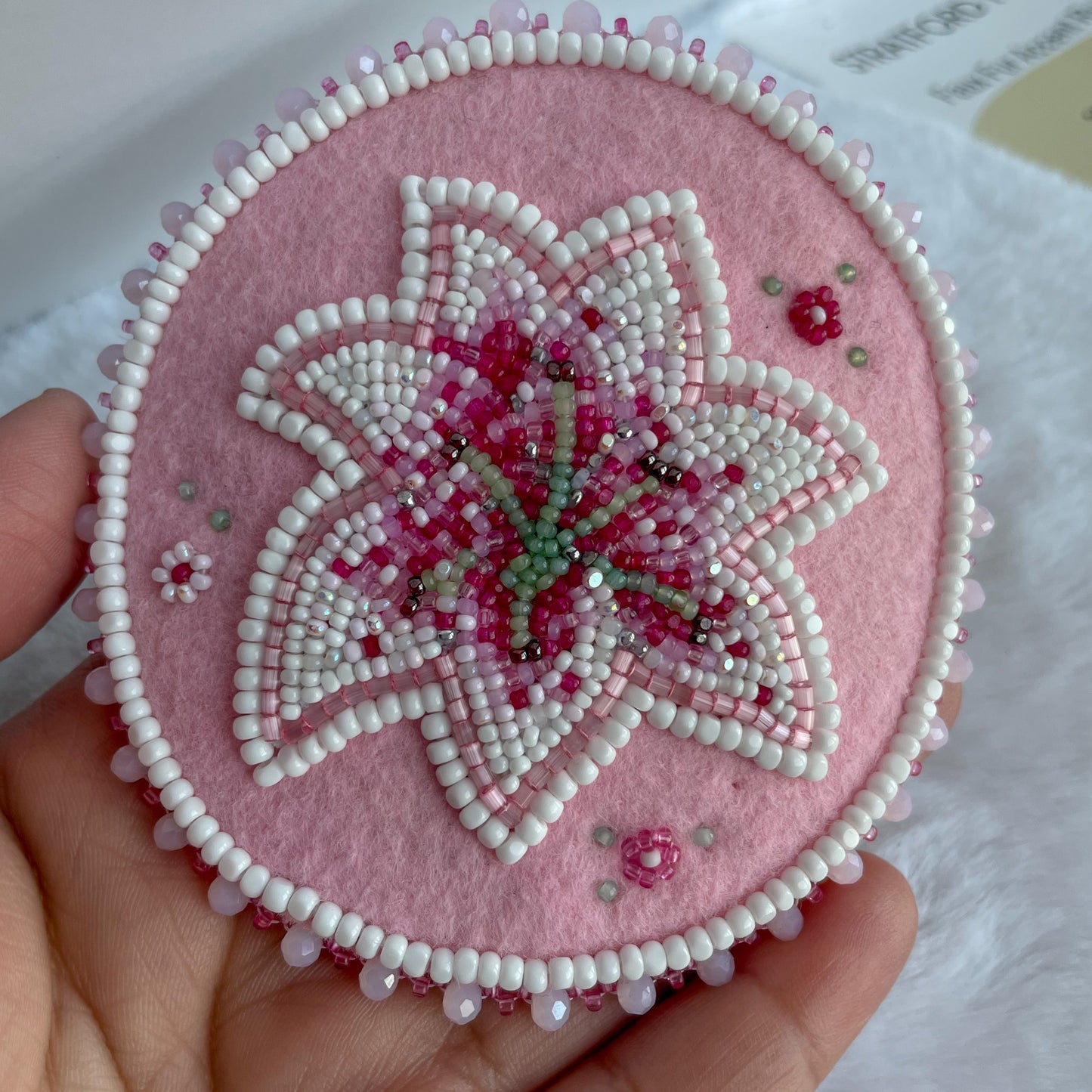 White and Pink Lilly Circle Hair Barrette - LG