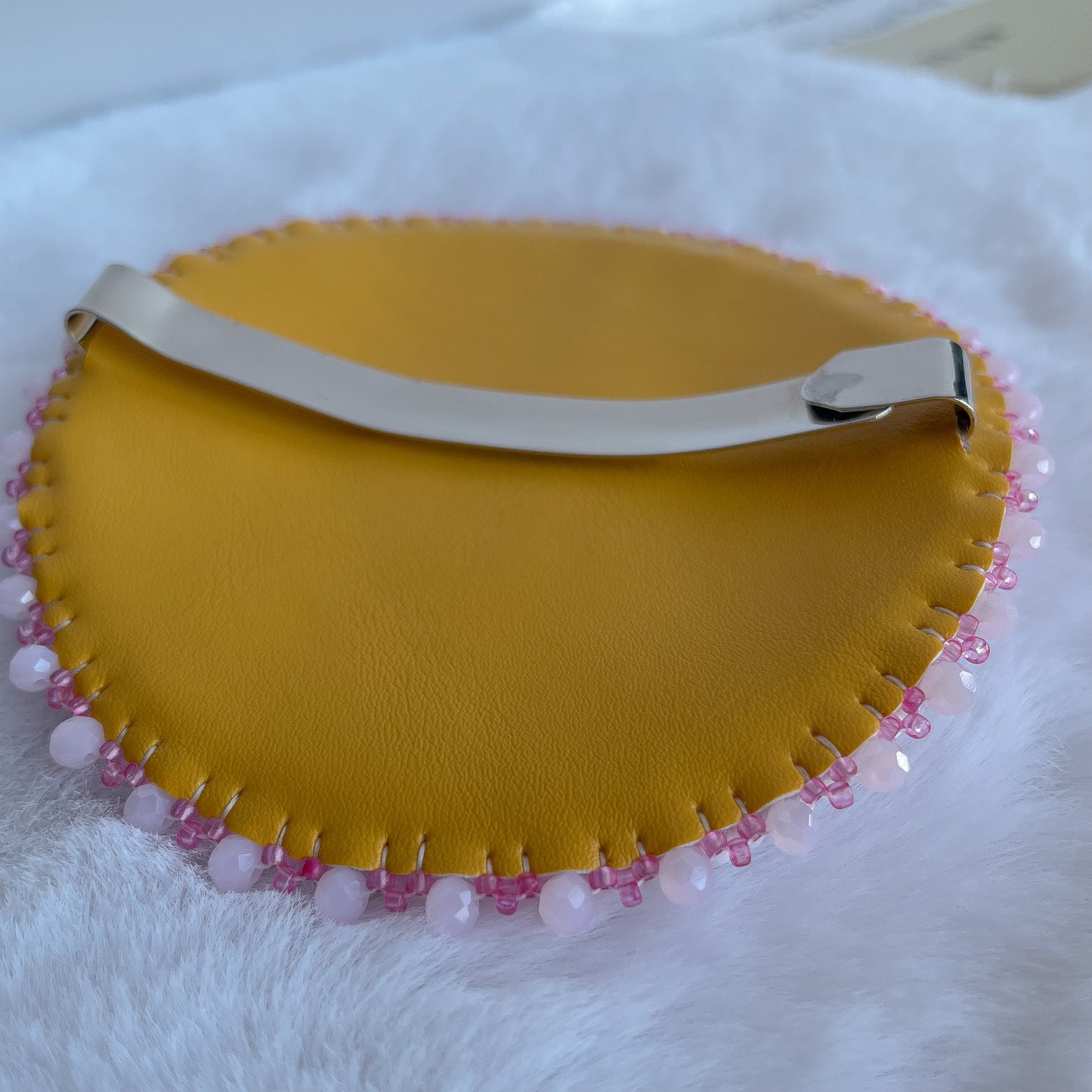 White and Pink Lilly Circle Hair Barrette - LG