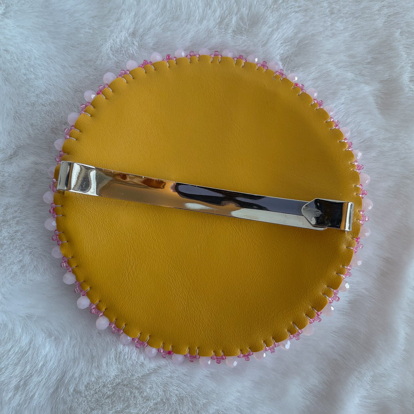 White and Pink Lilly Circle Hair Barrette - LG
