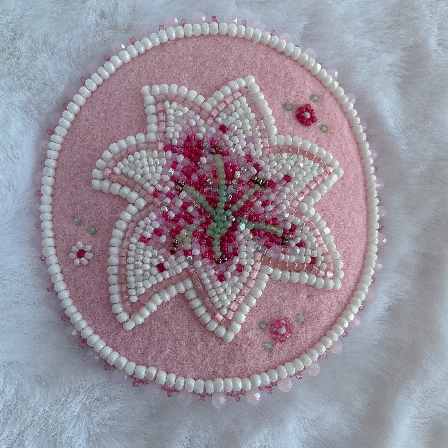 White and Pink Lilly Circle Hair Barrette - LG