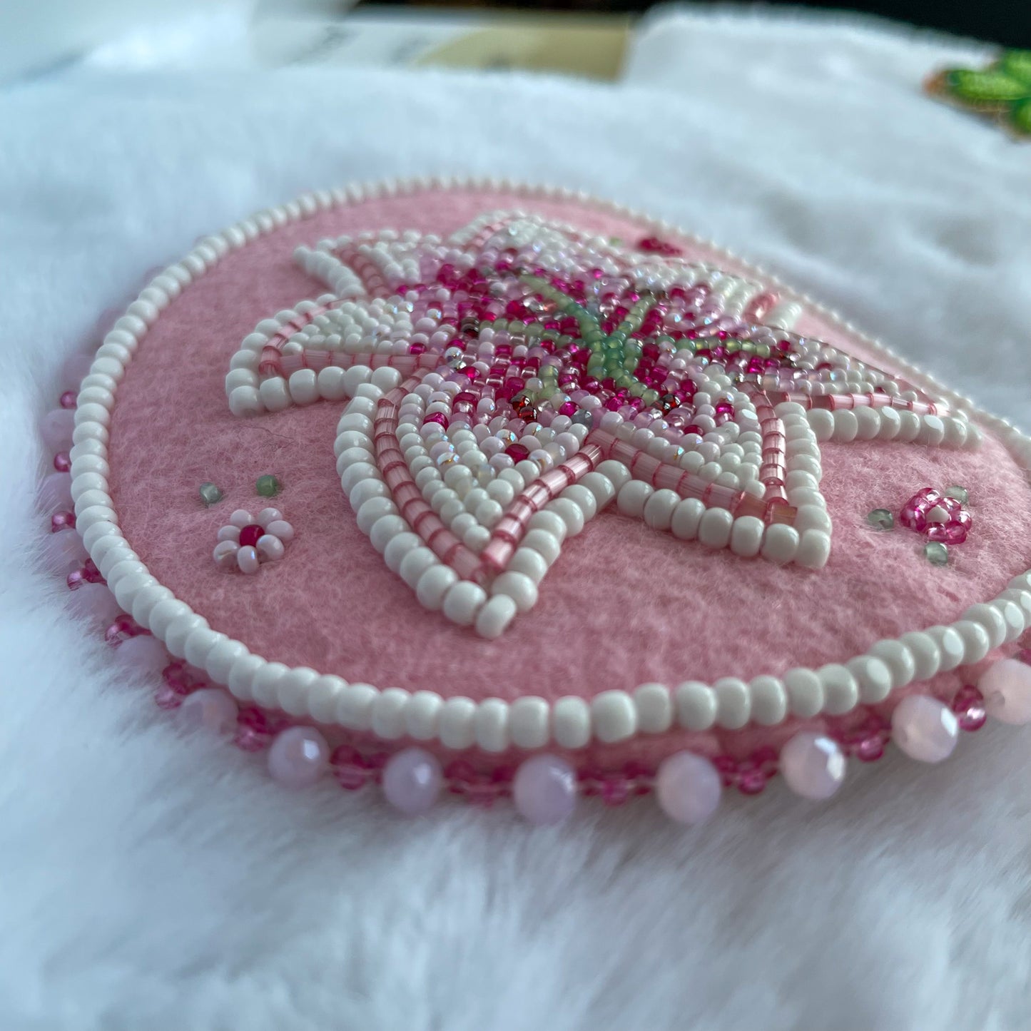 White and Pink Lilly Circle Hair Barrette - LG