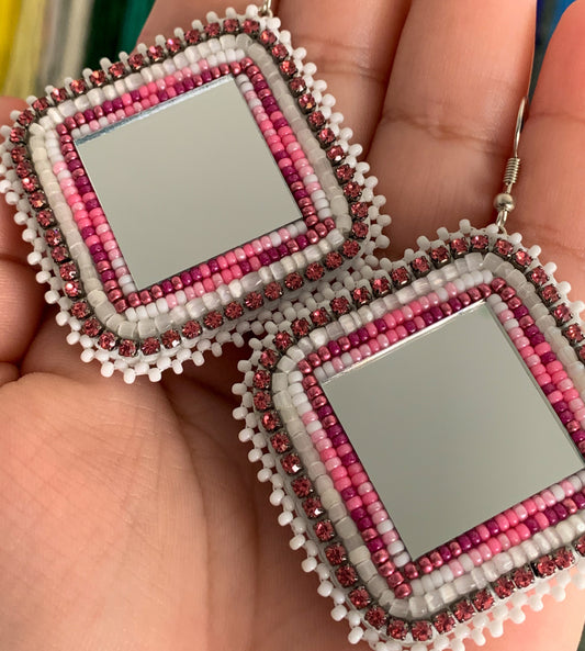 Pink Square Mirror Dangles