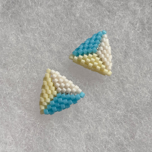 Light Yellow, Blue & White- Peyote Stitch Triangle Studs