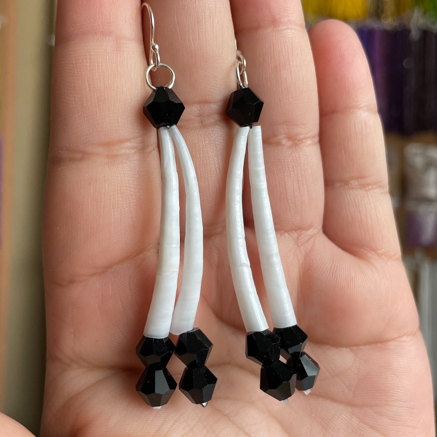 Basic Black Two Shell Dentalium Shell Earrings