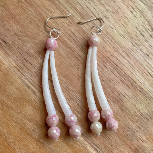 Basic Pink Two Shell Dentalium Shell Earrings