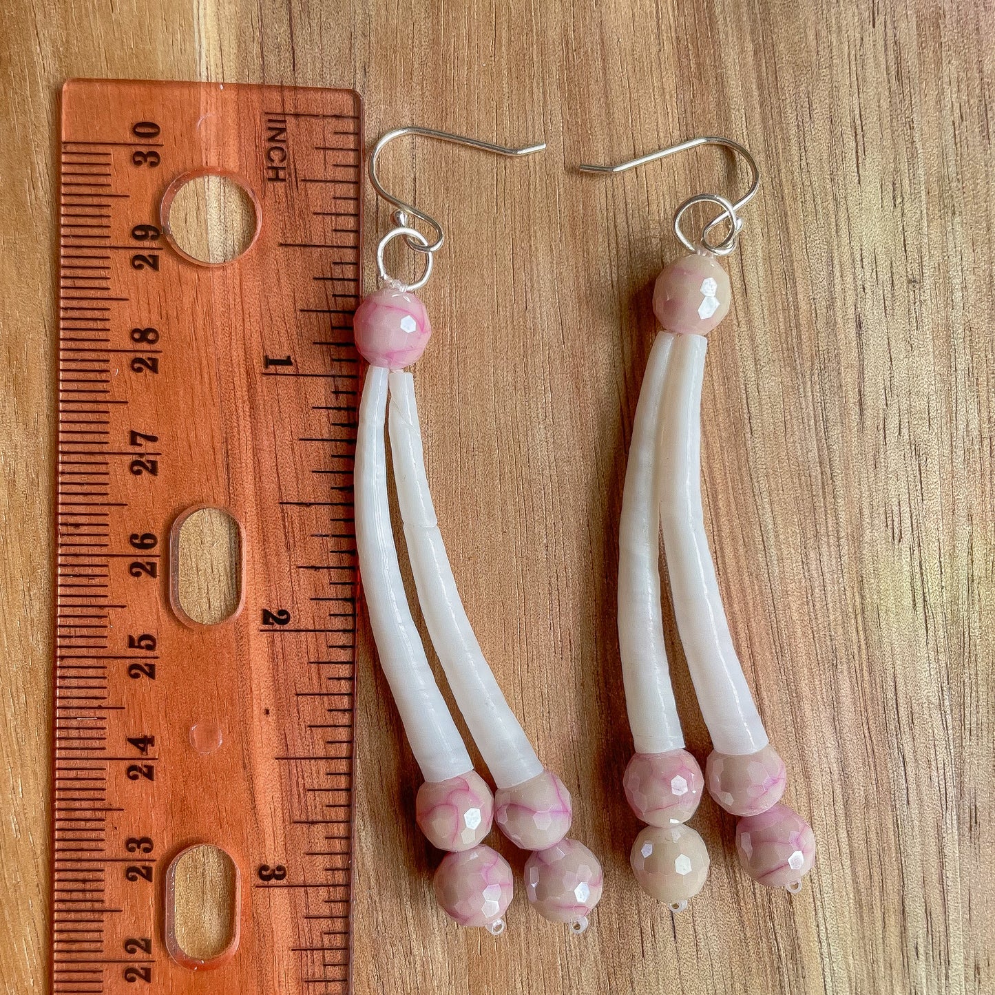 Basic Pink Two Shell Dentalium Shell Earrings