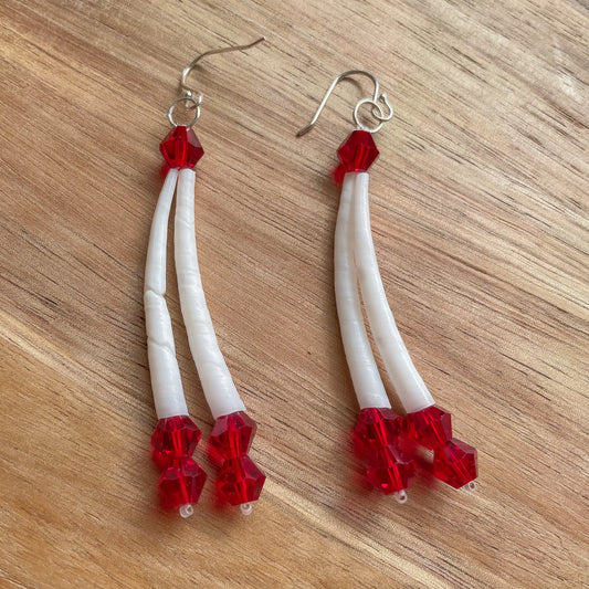 Basic Red Two Shell Dentalium Shell Earrings