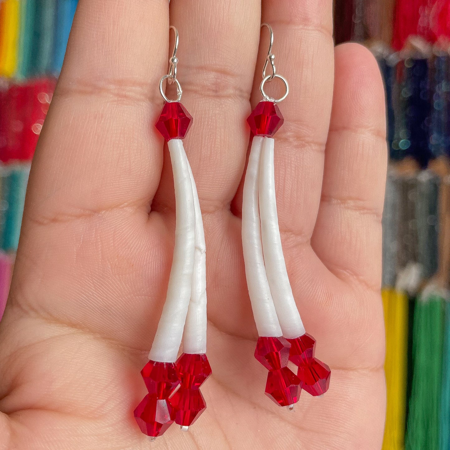 Basic Red Two Shell Dentalium Shell Earrings