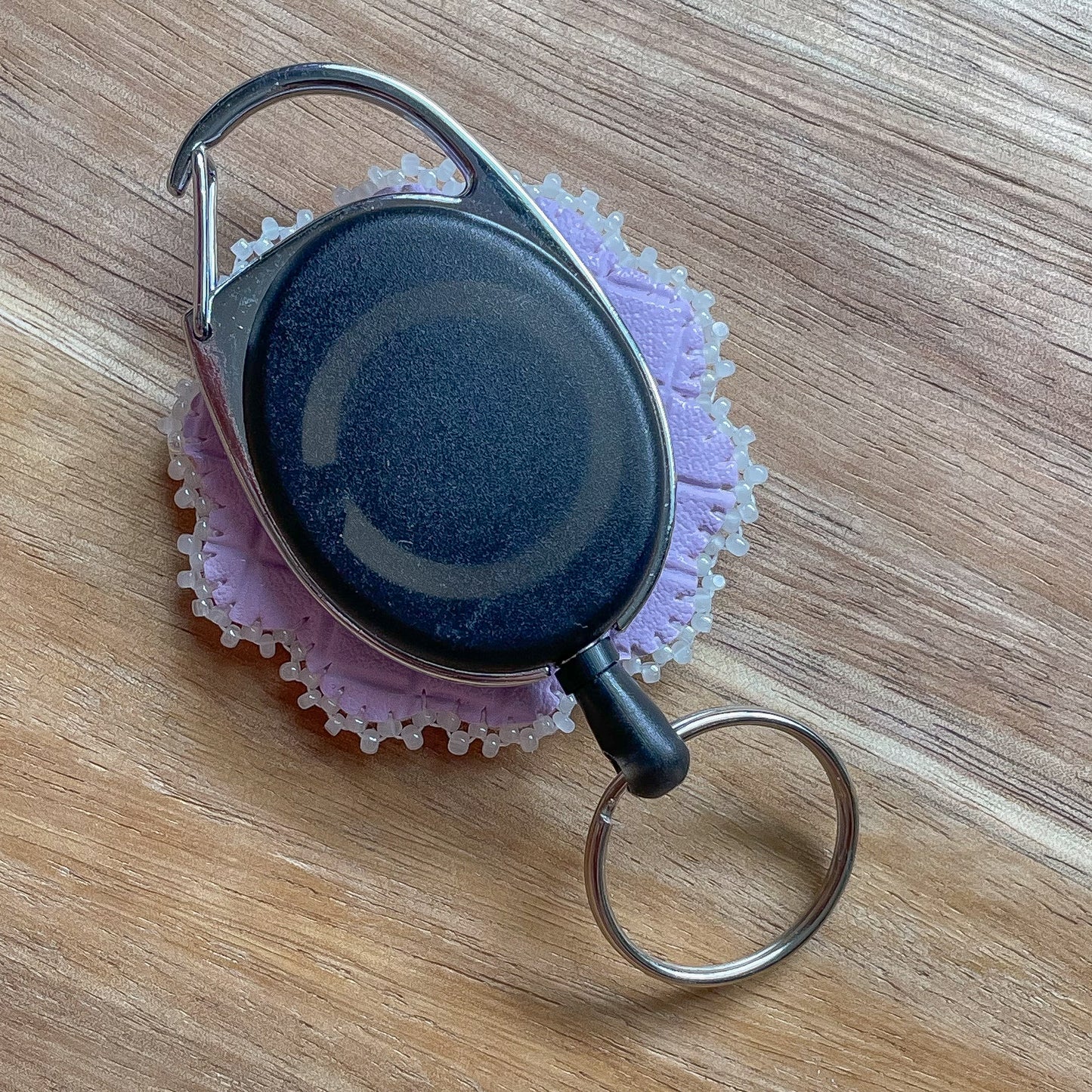 Purple Flower Badge Reel - Retractable Clip & Key Ring