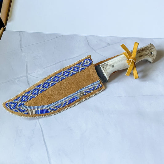 Elk Antler Knife w/ Traditional Beaded Case