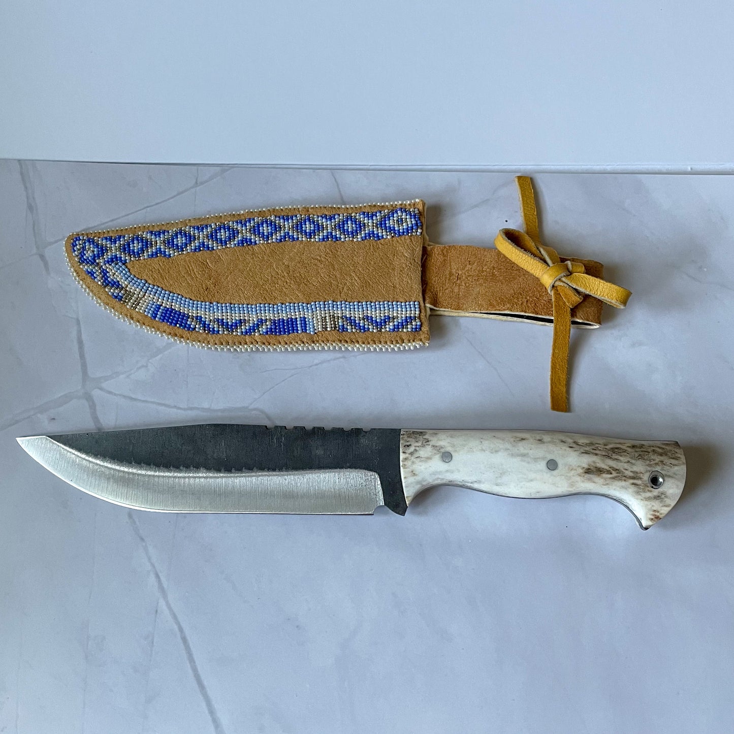 Elk Antler Knife w/ Traditional Beaded Case