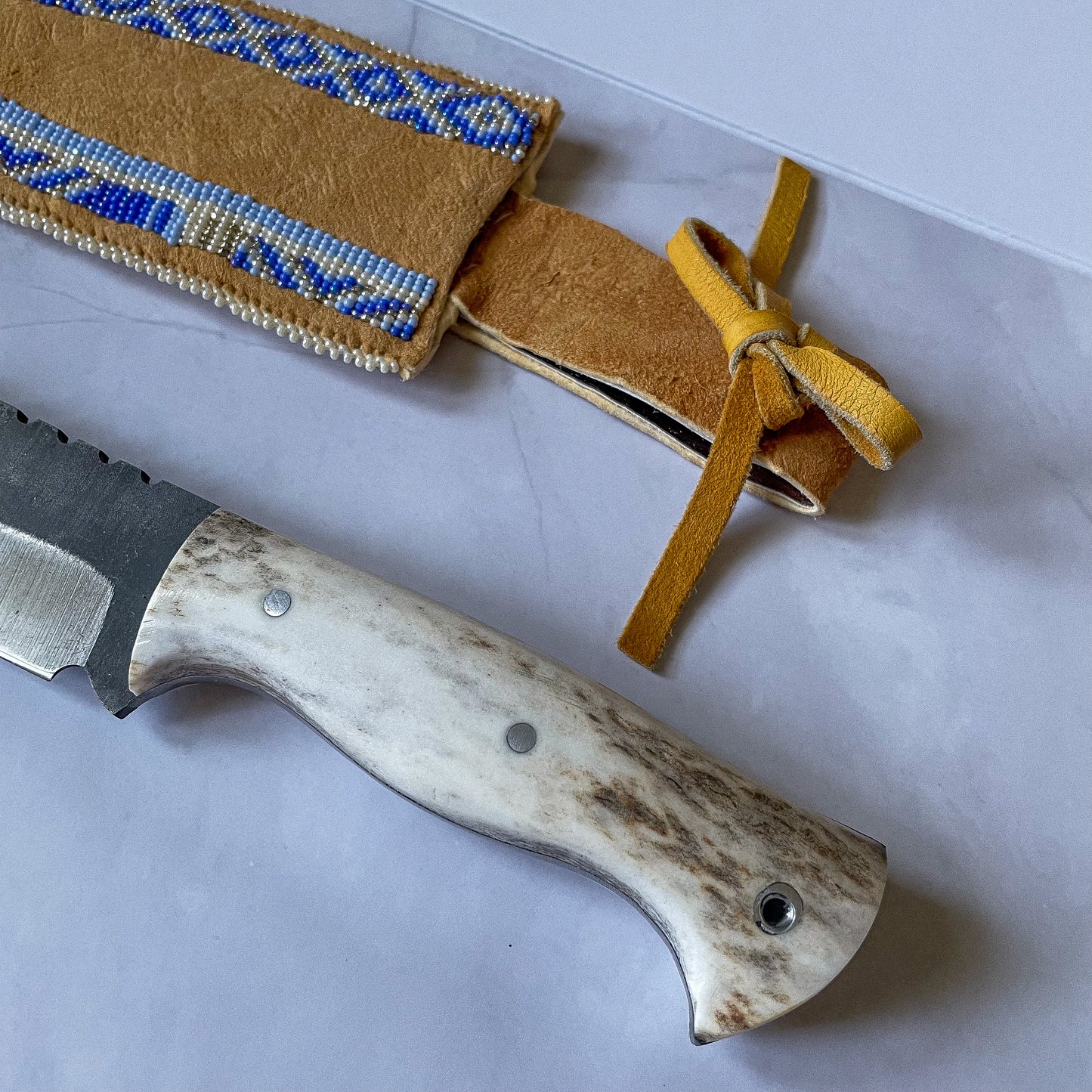 Elk Antler Knife w/ Traditional Beaded Case