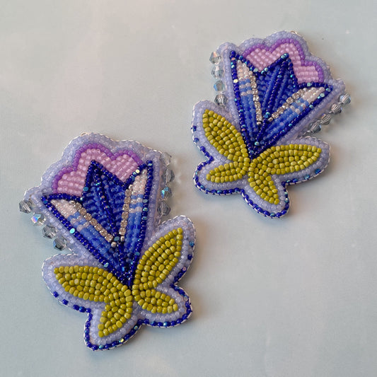 Purple & Blue Triangle Floral Dangles