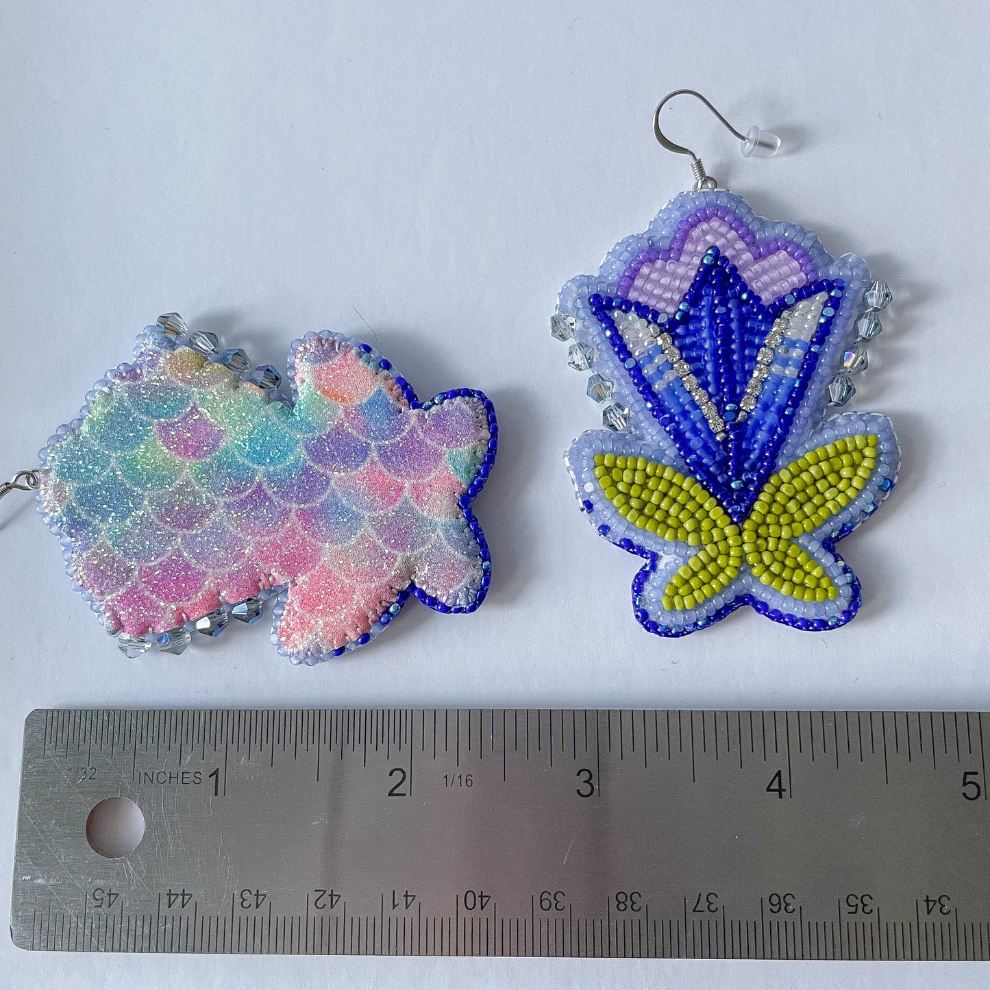 Purple & Blue Triangle Floral Dangles