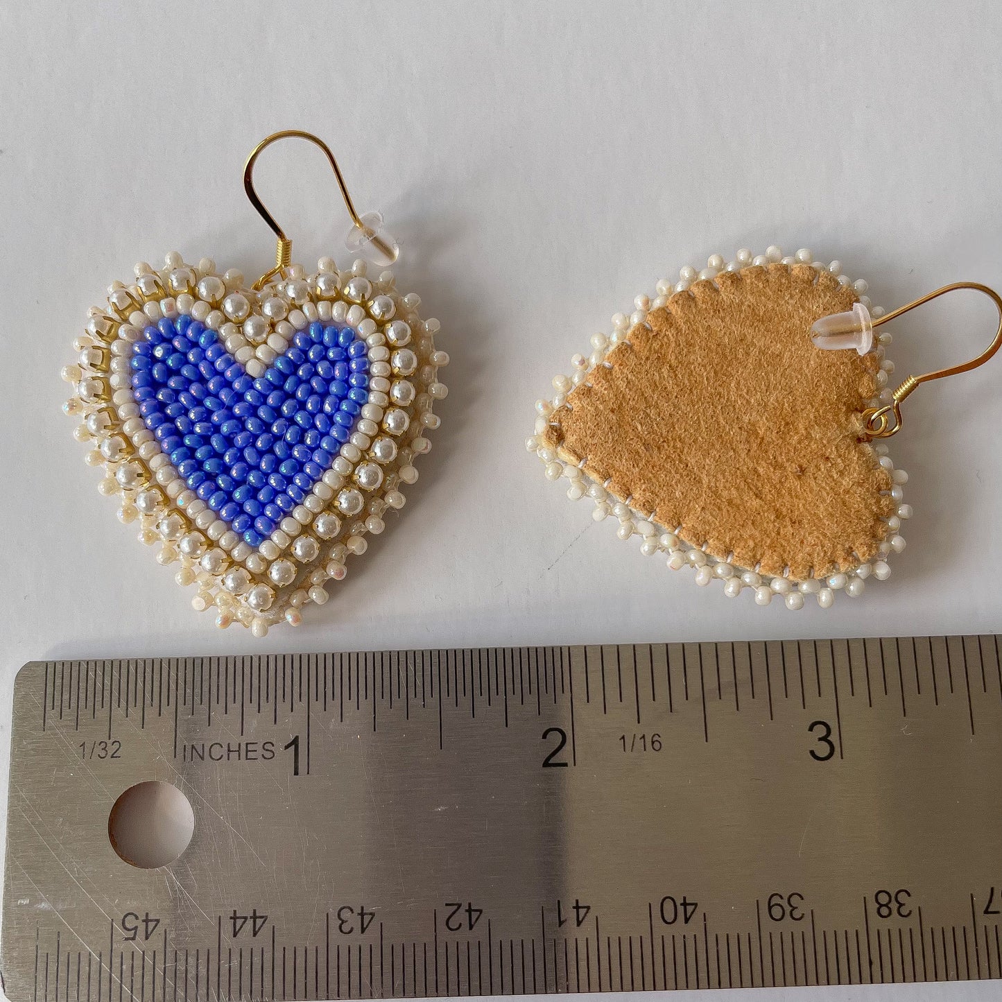 AB Blue Pearly Gold Heart Dangles