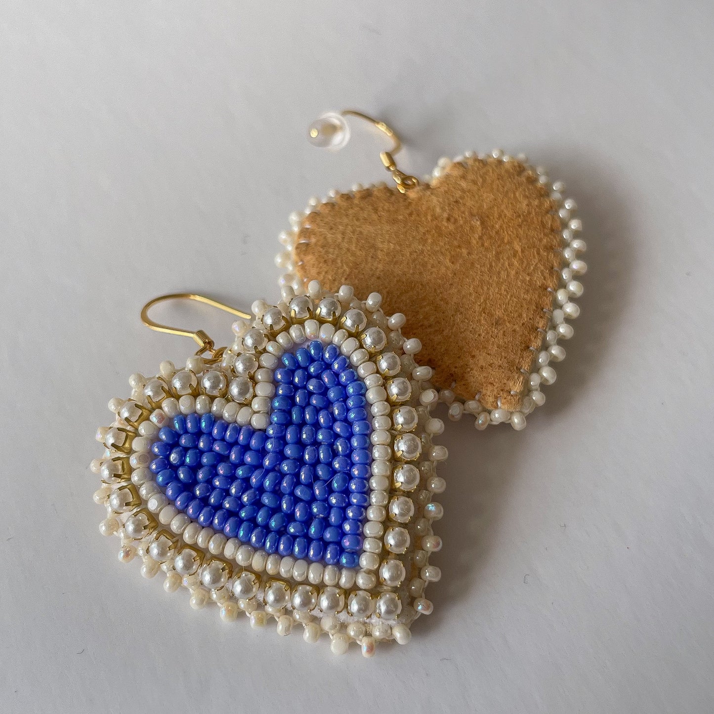 AB Blue Pearly Gold Heart Dangles