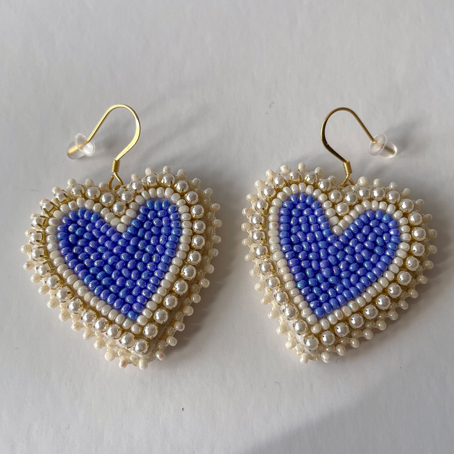 AB Blue Pearly Gold Heart Dangles