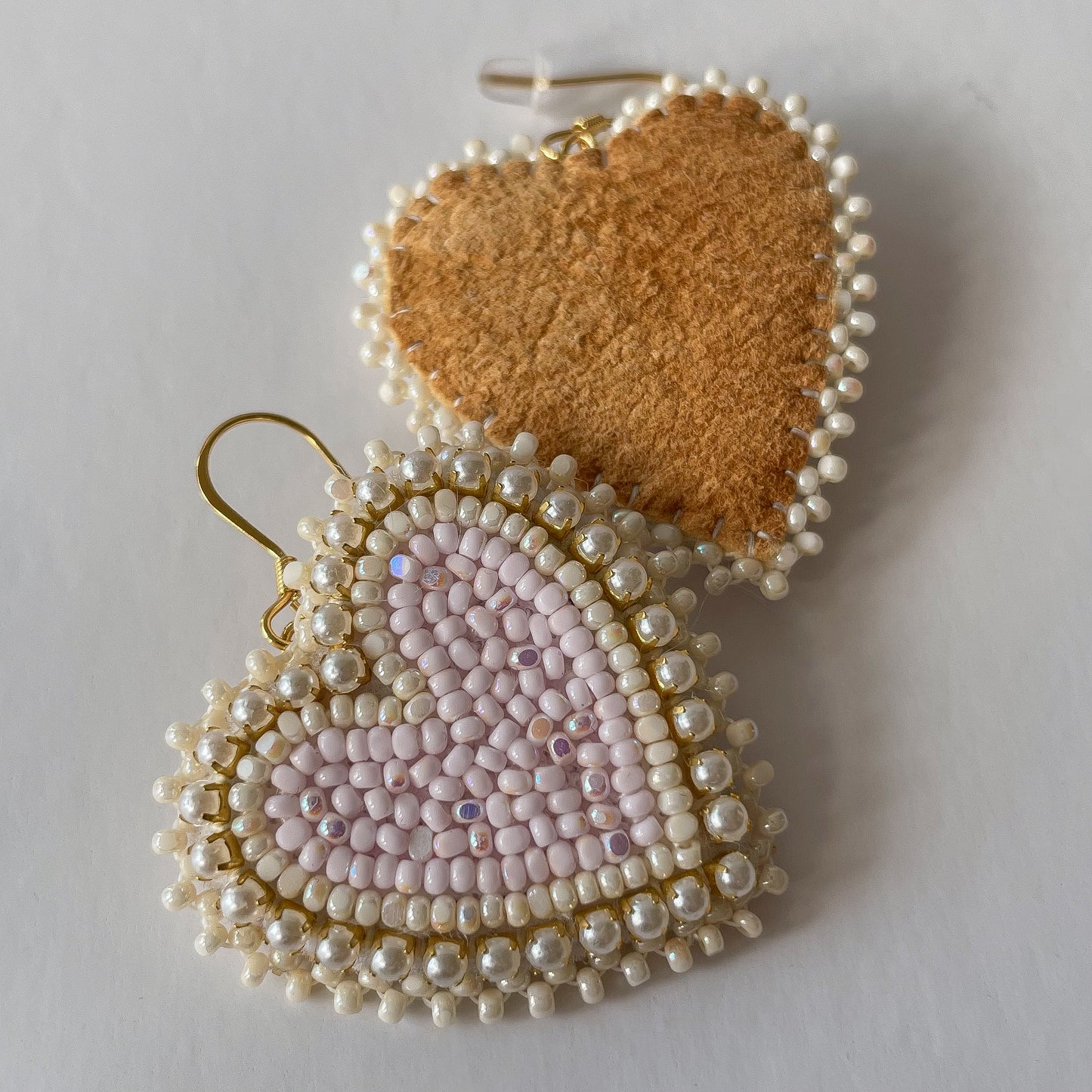 Pink Pearly Gold Heart Dangles